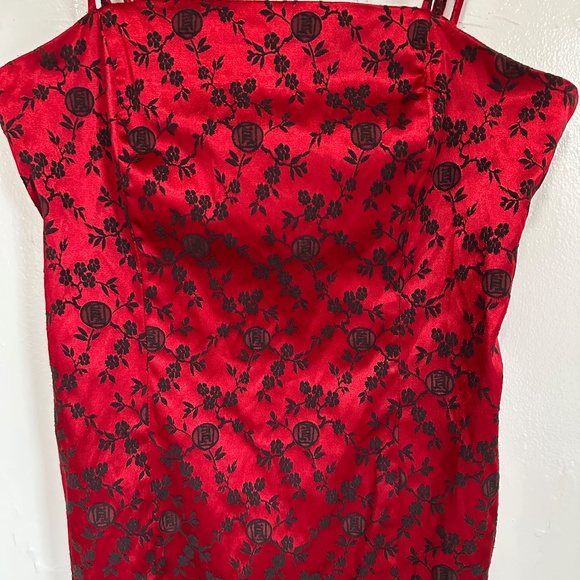 Vintage City Triangles Red Floral Print Satin Mini Dress, Y2K, 90s - Picture 10 of 11